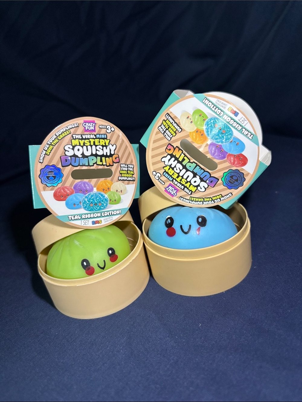 Teal ribbon Mystery Squishy Dumpling Kids Toy - Blue & Green